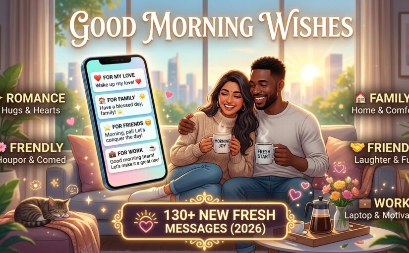 Phone screen showing a good morning text message being sent at sunrise