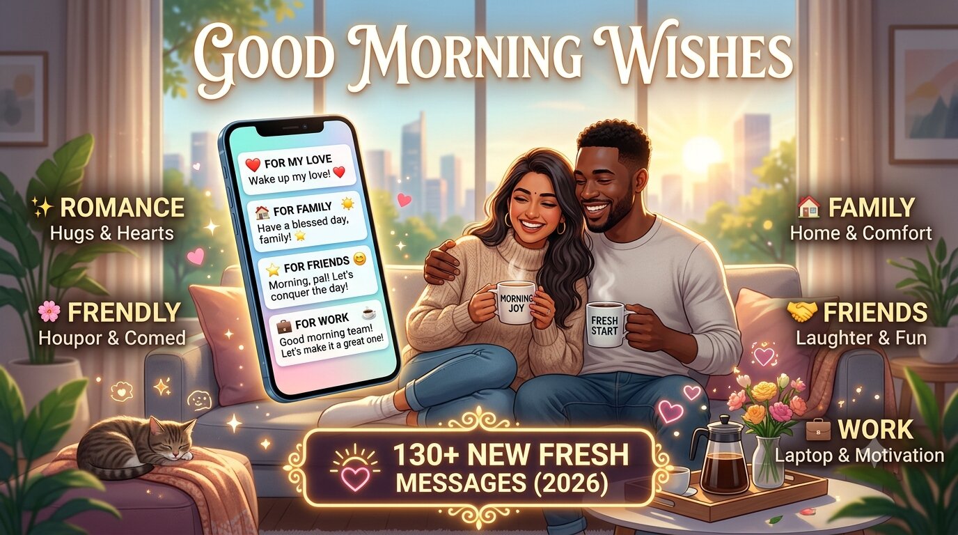 Phone screen showing a good morning text message being sent at sunrise
