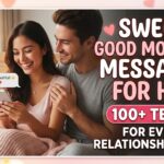 Woman smiling while reading a sweet morning text message on her phone