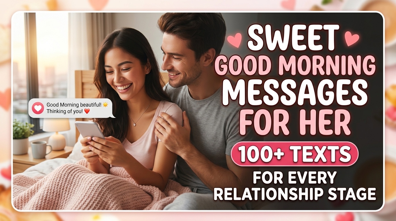 Woman smiling while reading a sweet morning text message on her phone